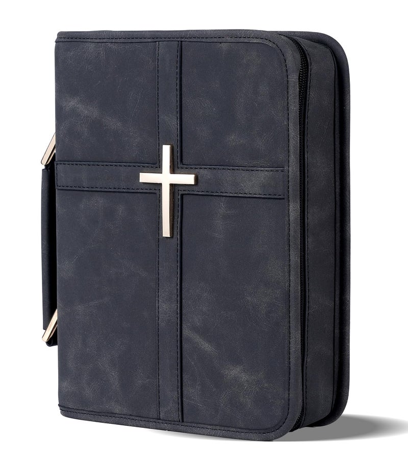 HFLZBRO Vegan Leather Bible Cover Case, Bible Bag with Phone Pocket, Bible Case for Men Women, Christian Gift Box Packaging (Black) - Image 1