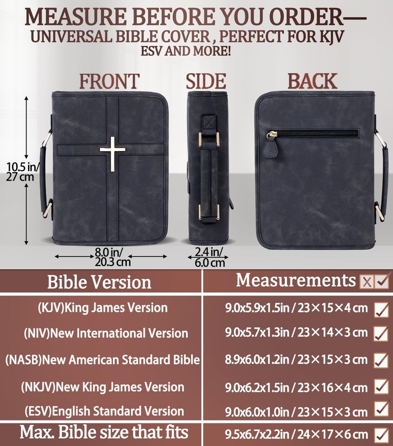 HFLZBRO Vegan Leather Bible Cover Case, Bible Bag with Phone Pocket, Bible Case for Men Women, Christian Gift Box Packaging (Black) - Image 3