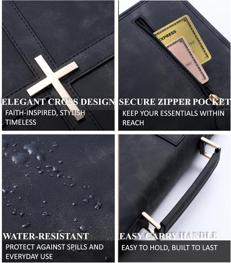 HFLZBRO Vegan Leather Bible Cover Case, Bible Bag with Phone Pocket, Bible Case for Men Women, Christian Gift Box Packaging (Black) - Image 4