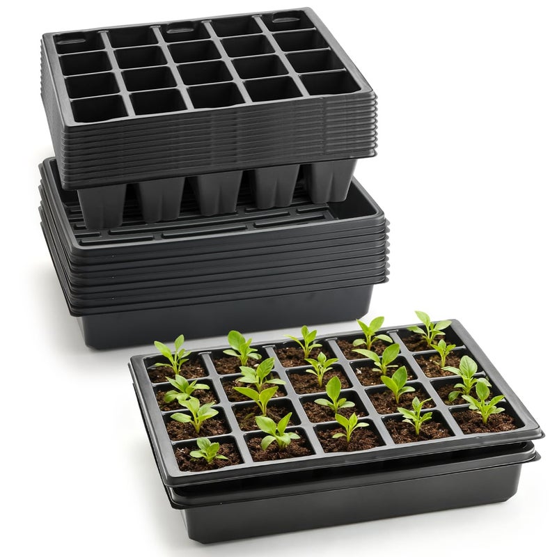 RooTrimmer 10 Pack 2.5 inch Square Pots 3.5 inch Deep 20 Cell Seedling Plug Trays with Water Collection Nursery Trays (15"x11"x3") for Seeds Starting and Transplanting - Image 1