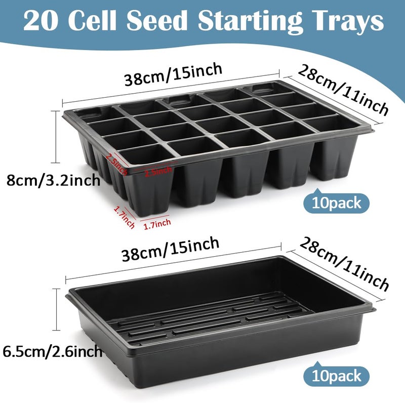 RooTrimmer 10 Pack 2.5 inch Square Pots 3.5 inch Deep 20 Cell Seedling Plug Trays with Water Collection Nursery Trays (15"x11"x3") for Seeds Starting and Transplanting - Image 2