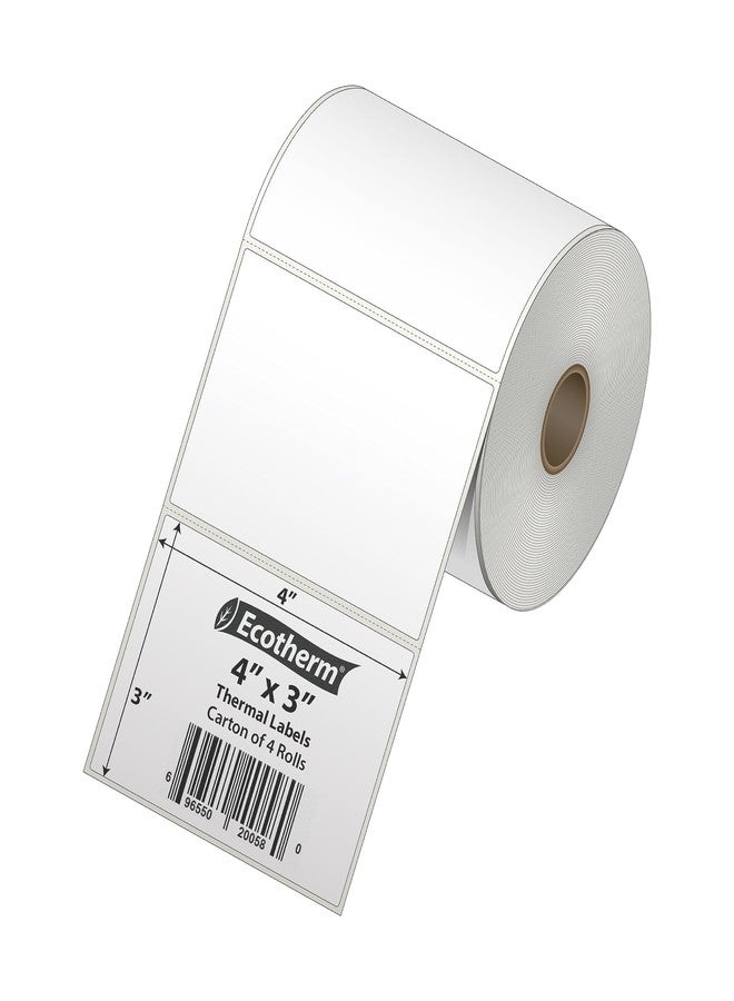 Ecotherm ملصقات حرارية 4 بوصات × 3 بوصات | 4 لفات | 2100 ملصق | متوافقة مع طابعات الملصقات الحرارية من زيبرا، مونبين، رولو، جودكس، أركسكان، آي دي بي آر تي، أوفنوفا وغيرها | ملصقات لاصقة بيضاء فارغة من إيكوثيرم - Image 2