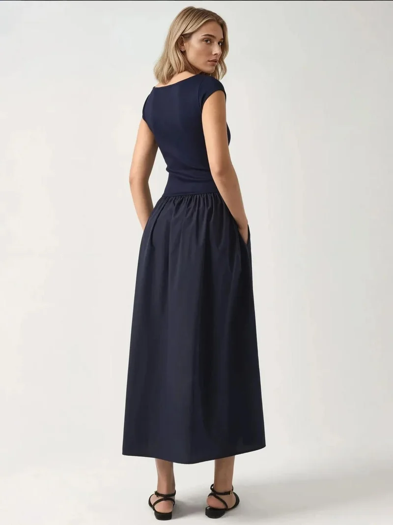 HICCUP Navy Blue Contrast Midi Dress for Women | Best Price UAE