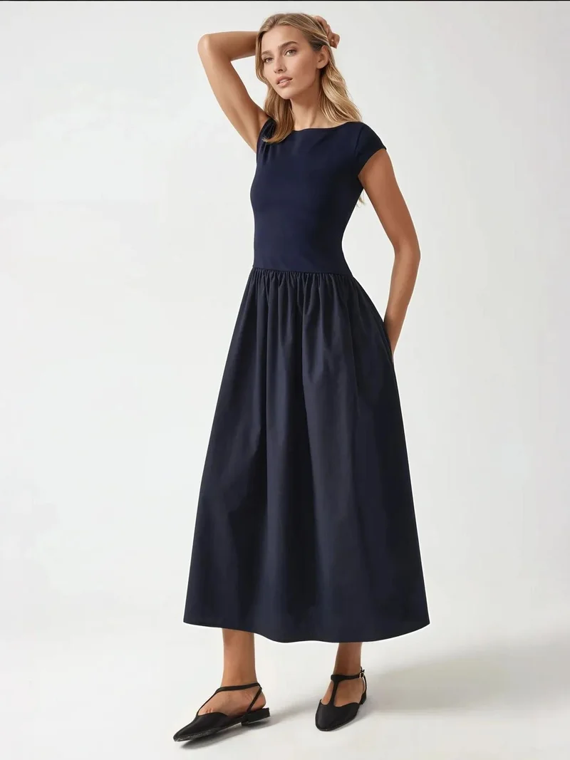 HICCUP Navy Blue Contrast Midi Dress for Women | Best Price UAE