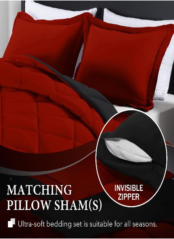 downluxe downluxe Lightweight Solid Comforter Set (Queen) with 2 Pillow Shams - 3-Piece Set - Red and Black - Down Alternative Reversible Comforter  - Image 2
