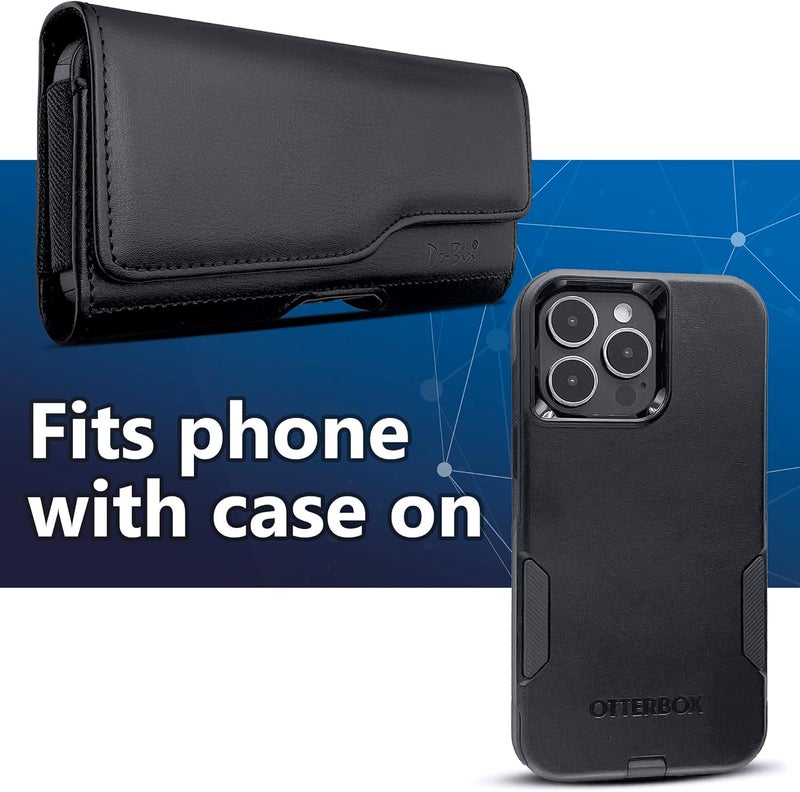 DeBin Holster for Large iPhone Plus, Pro Max Models 16 15 14 13 12 11 Xs Max – Cell Phone Belt Holder Case with Clip, Built-in ID Card Pouch (Fits Phone with Case on), Black - Image 2