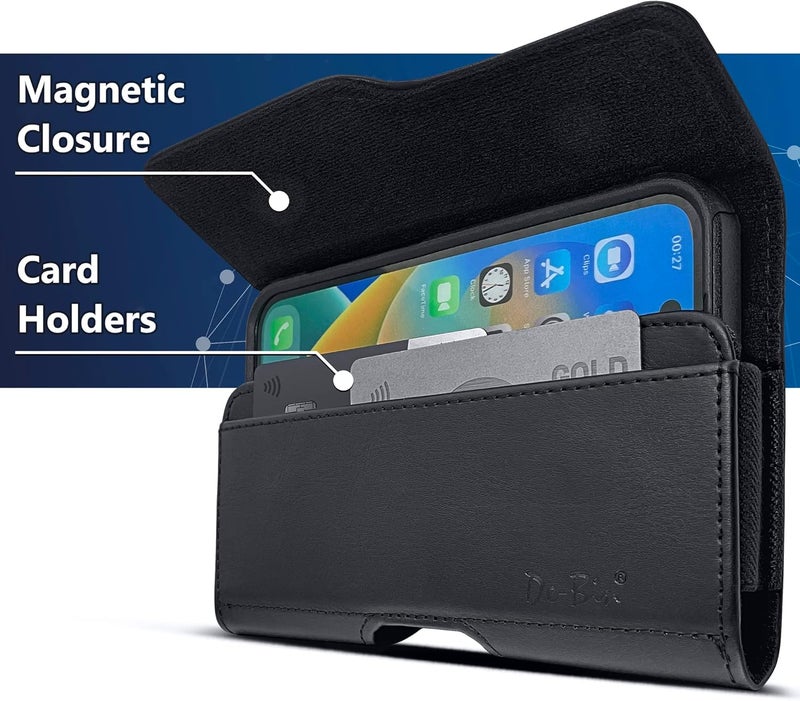 DeBin Holster for Large iPhone Plus, Pro Max Models 16 15 14 13 12 11 Xs Max – Cell Phone Belt Holder Case with Clip, Built-in ID Card Pouch (Fits Phone with Case on), Black - Image 4