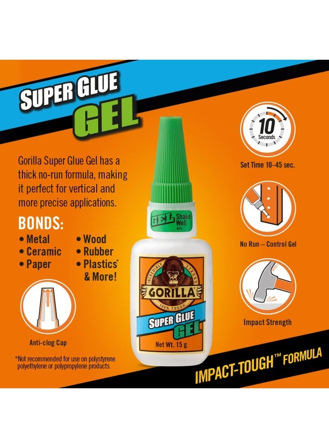 Gorilla Super Glue Gel, 15 gram – All Purpose, Fast Setting, No-Run Formula with Anti-Clog Cap | Ideal for Metal, Ceramics, Leather & More - Image 2