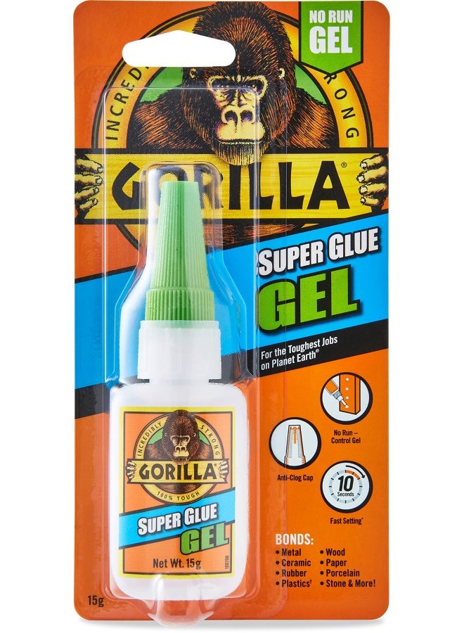 Gorilla Super Glue Gel, 15 gram – All Purpose, Fast Setting, No-Run Formula with Anti-Clog Cap | Ideal for Metal, Ceramics, Leather & More