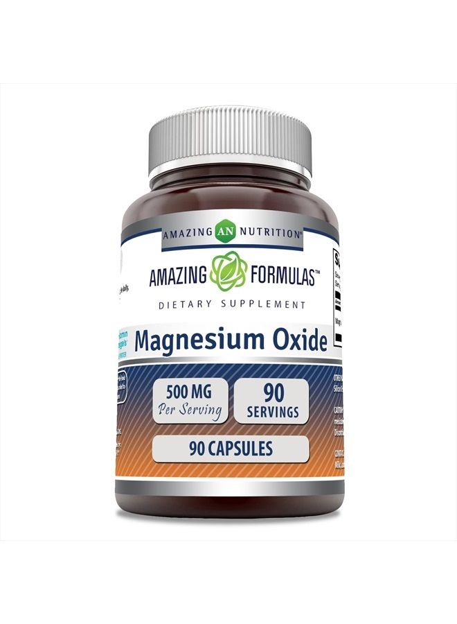 Amazing Nutrition مكمل أكسيد المغنيسيوم من Amazing Formulas 500 ملغ 90 كبسولة | غير معدّل وراثيًا | خالي من الغلوتين | صنع في الولايات المتحدة الأمريكية - Image 1