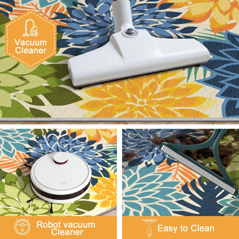 Arenarug Colorful 9x12 Outdoor Area Rug Washable Multicolored Patio Rug Tropical Botanical Floral Chenille Waterproof Outdoor Carpet Non-Slip for Deck, Backyard, Porch, Green - Image 4