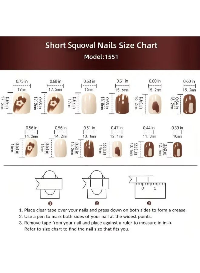 Goolsky 24 قطعة أظافر صناعية قصيرة لامعة مربعة، أظافر ضغط بتدرج وردي أبيض مع تصميم زهور، أظافر مزيفة كاملة التغطية رائعة للفتيات والنساء - Image 4