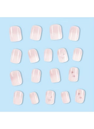 24pcs Glossy Short Square Fake Nails, White Pinkish Gradient Press On Nails With Flower Design, Sweet Cool Full Cover False Nails For Women Girls - view 5