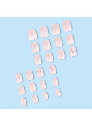 24pcs Glossy Short Square Fake Nails, White Pinkish Gradient Press On Nails With Flower Design, Sweet Cool Full Cover False Nails For Women Girls - view 3