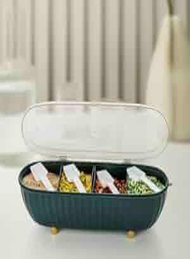 NETZILLA 4 in 1 Masala Box - Multipurpose Airtight Plastic Spice & Pickle Organizer for Kitchen | Transparent 4-Compartment Storage for Cereal, Dry Fruits, Spices with 4 Spoons (Small) - Image 1