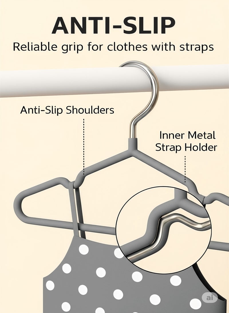 30-Piece Cloth Hangers Sturdy Non-Slip Flocking Cloth Hanger for Clothes - Space-Saving Adult Hangers with Chrome Hook, Strong Flocked Hangers for Dresses, Coats, Shirts, Jackets Grey - Image 3