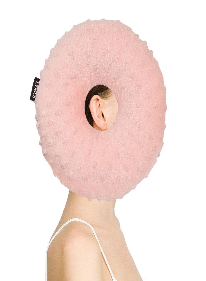 LYMOI Large Ear Piercing Pillow for Side Sleepers, Donut Pillow with Ear Hole, Ear Guard Protector Pillows for CNH and Ear Pain Ear Inflammation Pressure Sores Minky Dot (Pink) - Image 1