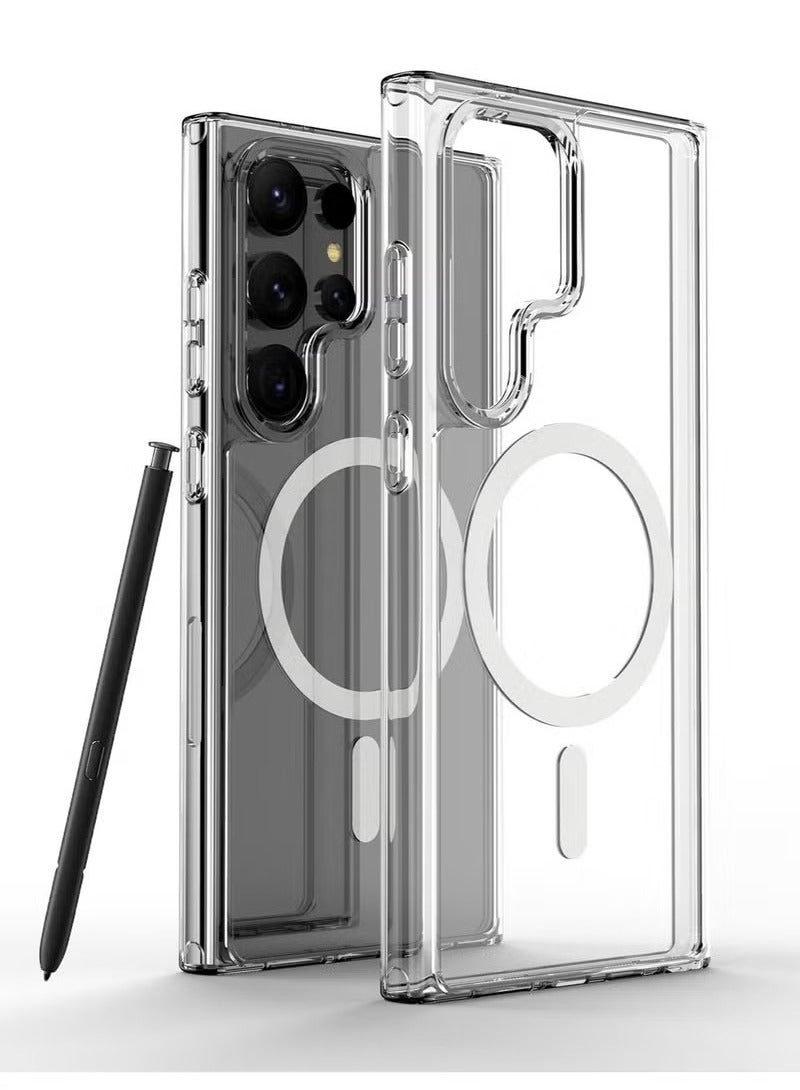 جراب مغناطيسي شفاف لهاتف Galaxy S24 Ultra (6.8 بوصة) - غطاء شفاف نحيف مقاوم للصدمات مع دعم الشحن اللاسلكي، وهيكل صلب مقاوم للخدش - Image 1