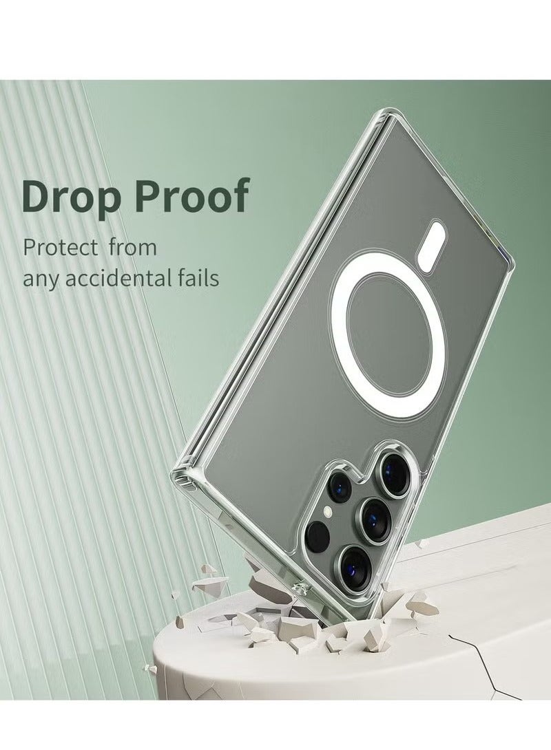 جراب مغناطيسي شفاف لهاتف Galaxy S24 Ultra (6.8 بوصة) - غطاء شفاف نحيف مقاوم للصدمات مع دعم الشحن اللاسلكي، وهيكل صلب مقاوم للخدش - Image 3