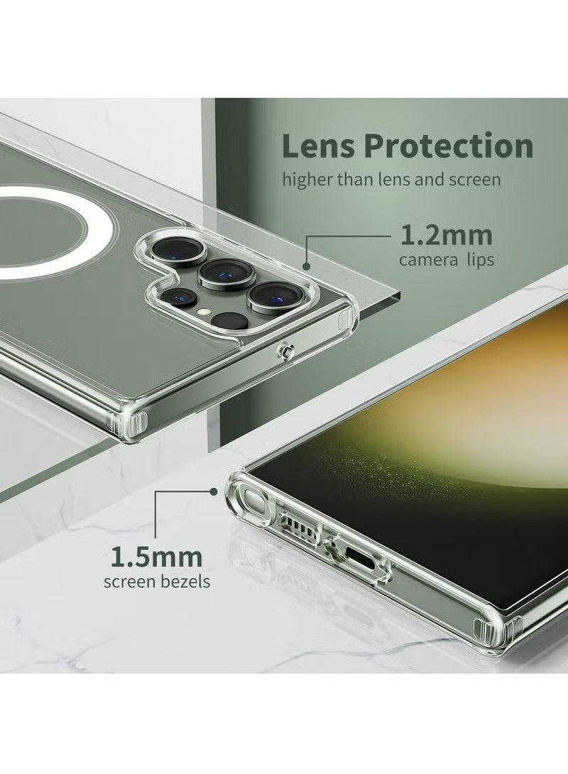 جراب مغناطيسي شفاف لهاتف Galaxy S24 Ultra (6.8 بوصة) - غطاء شفاف نحيف مقاوم للصدمات مع دعم الشحن اللاسلكي، وهيكل صلب مقاوم للخدش - Image 4