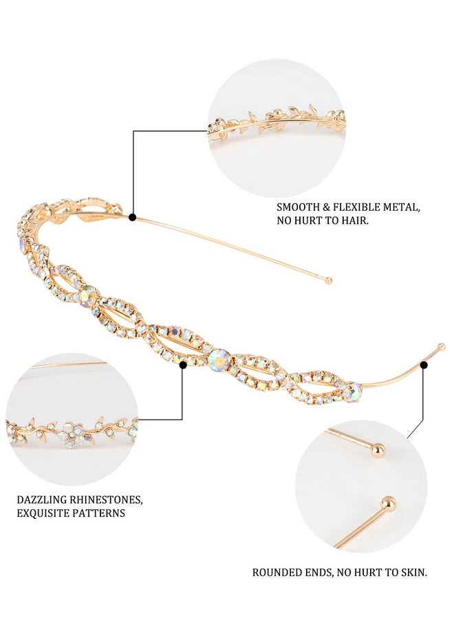 Wecoe - 4 Pack Ab Rhinestone Headbands Gold Metal Headbands Flower Girl Bridal Wedding Headband Crystal Headpieces Flower Leaf Butterfly Headband Formal Hair Accessories For Women Girls Gifts - Image 1