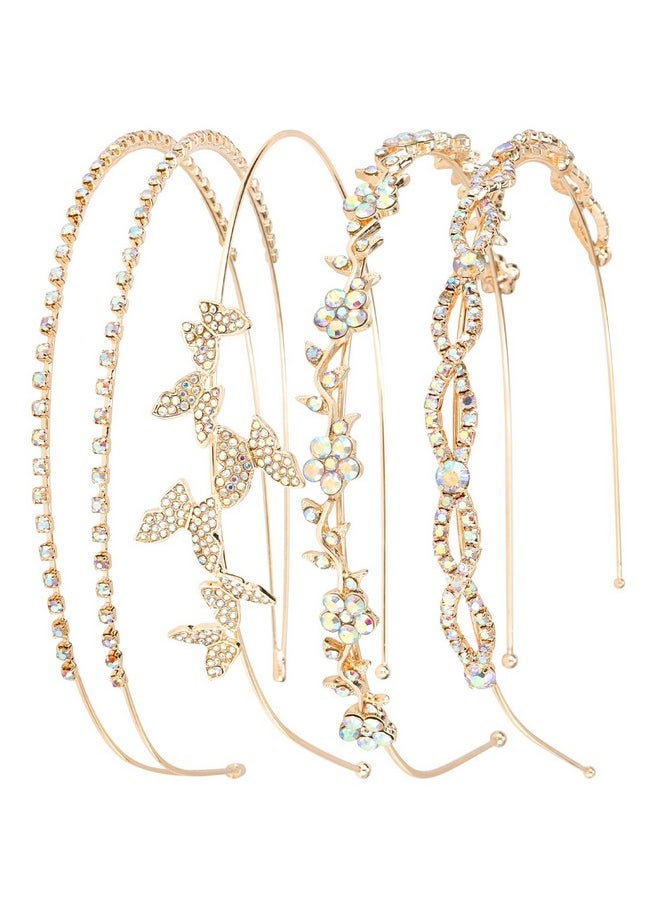 Wecoe - 4 Pack Ab Rhinestone Headbands Gold Metal Headbands Flower Girl Bridal Wedding Headband Crystal Headpieces Flower Leaf Butterfly Headband Formal Hair Accessories For Women Girls Gifts - Image 1