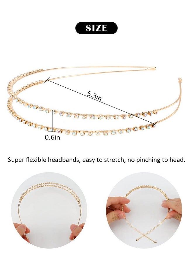Wecoe - 4 Pack Ab Rhinestone Headbands Gold Metal Headbands Flower Girl Bridal Wedding Headband Crystal Headpieces Flower Leaf Butterfly Headband Formal Hair Accessories For Women Girls Gifts - Image 1