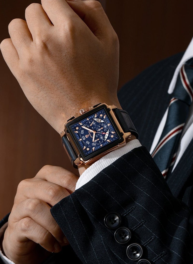 GOHUOS Square Watches for Men Leather Strap Chronograph Fashion Business Watch Luminous Waterproof Casual Wrist Watches - Image 4