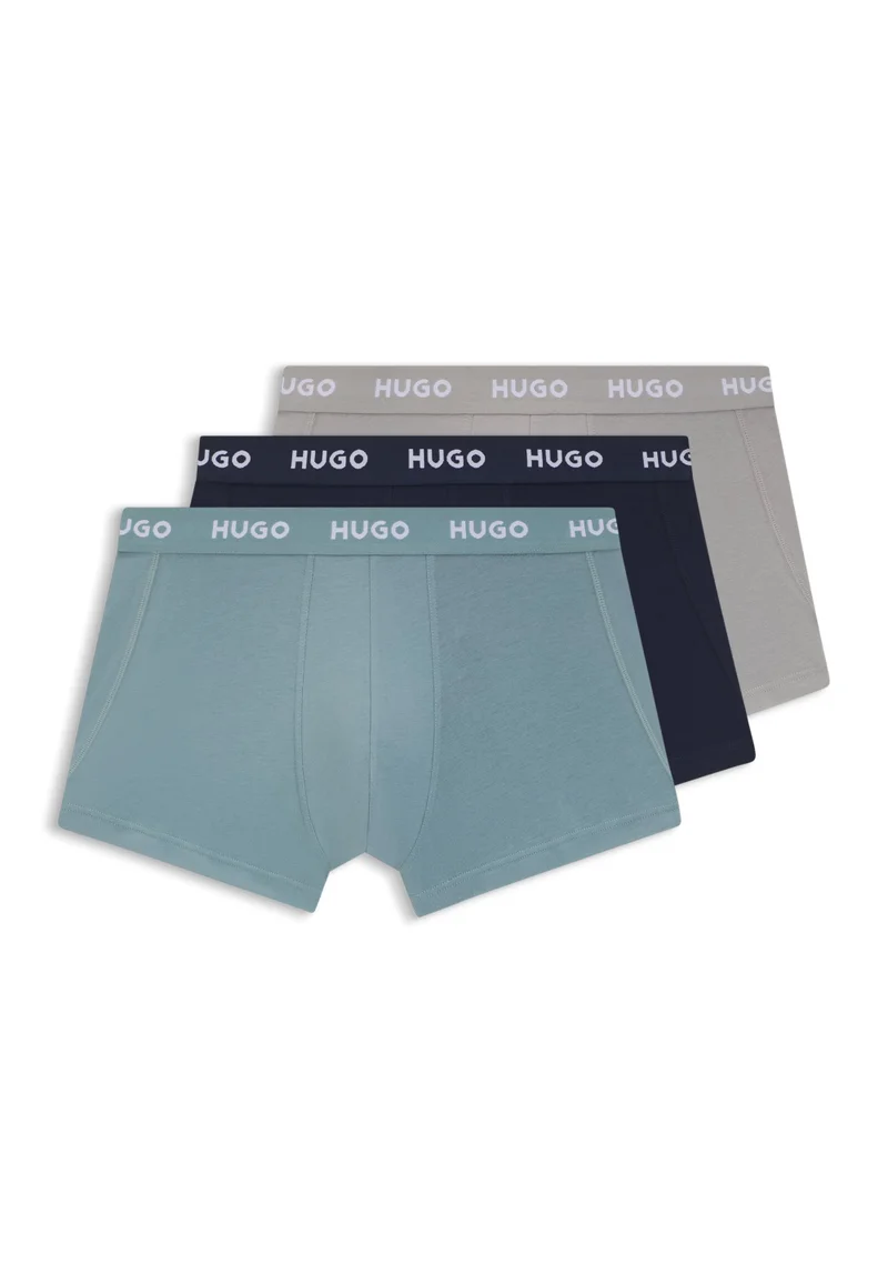 HUGO Open Blue Three-pack trunks with jacquard logo waistband for Men | Best Price UAE