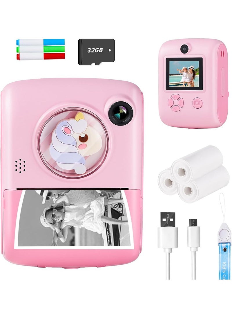 ERTYU Kids Camera Instant Print Toys for Girls Ages 6-12 Mini Camera with Zero Ink Print Paper, Birthday Gift Toys 1080P Video Camera For Children Outdoor Portable Toy for Girls 6-12 Year Old - Image 1