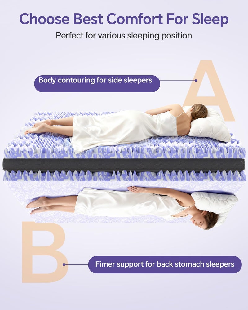 ChiXpace Dual Layer 5 Inch Memory Foam Mattress Topper King - 3 Inch Pillow Top Mattress Pad and 2 Inch Gel Memory Foam, 7-Zone Egg Crate King Size Mattress Topper (Black) - Image 4
