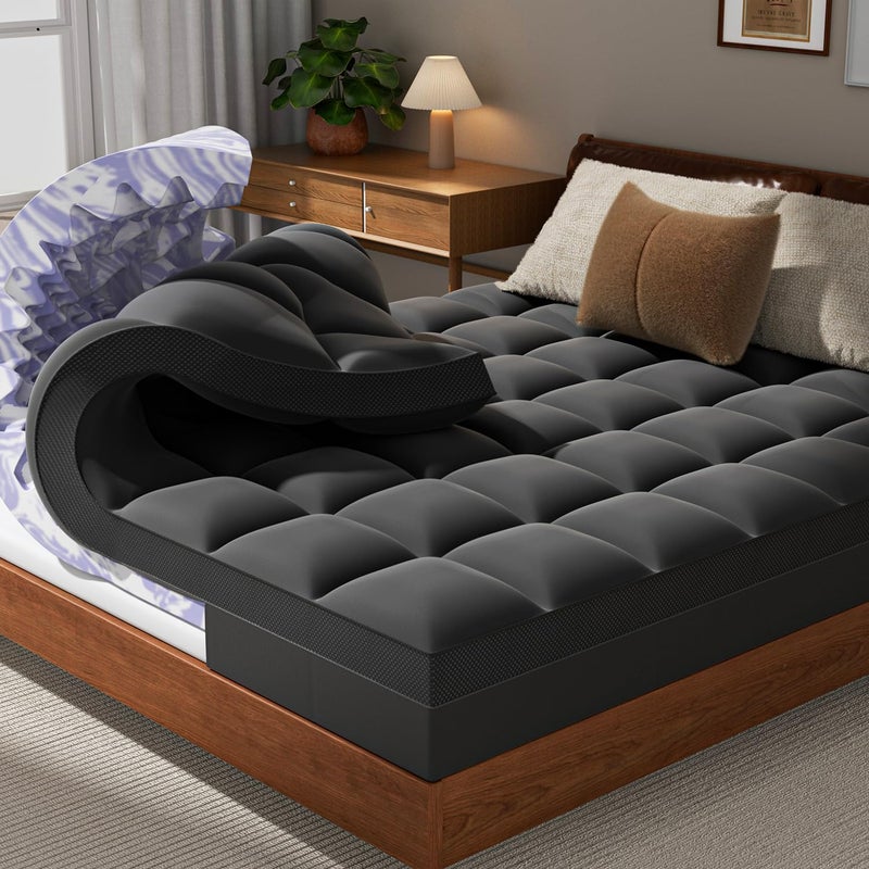 ChiXpace Dual Layer 5 Inch Memory Foam Mattress Topper King - 3 Inch Pillow Top Mattress Pad and 2 Inch Gel Memory Foam, 7-Zone Egg Crate King Size Mattress Topper (Black) - Image 1