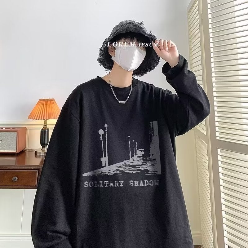 Autumn trendy thin long-sleeved T-shirt men's Japanese retro new printed T-shirt casual versatile couple bottoming shirt - Image 3