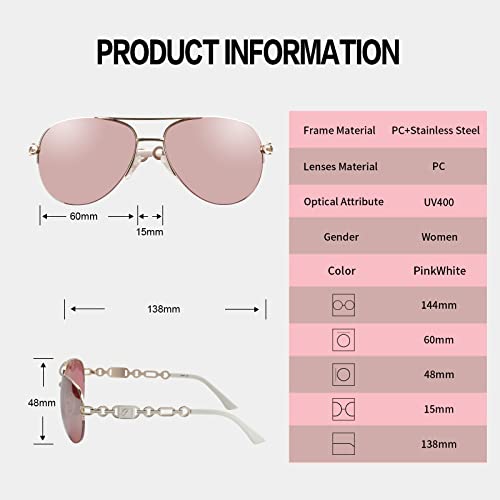 FONHCOO Aviator Sunglasses for Women Men Oversized Metal Frame UV400 Mirrored Sunglasses (pink&white) - Image 5