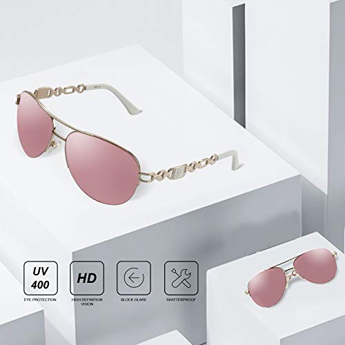 FONHCOO Aviator Sunglasses for Women Men Oversized Metal Frame UV400 Mirrored Sunglasses (pink&white) - Image 4