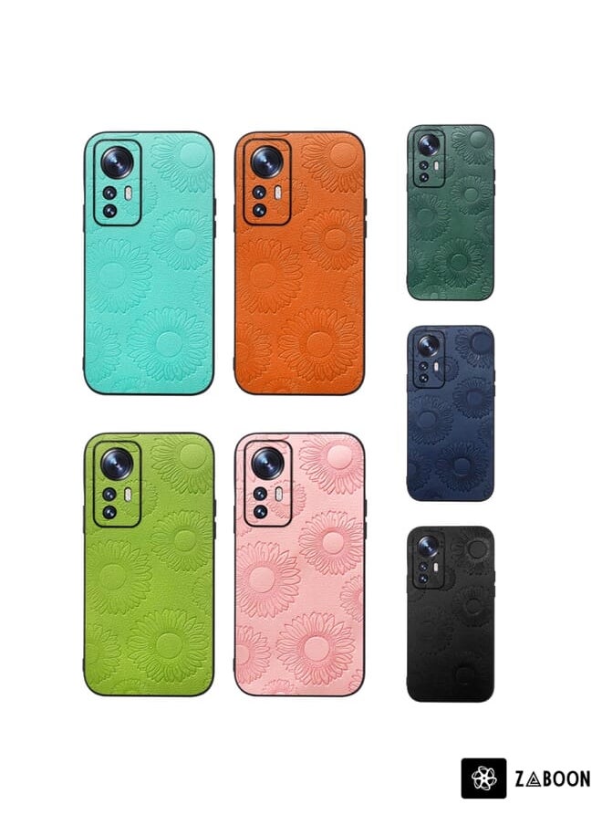 Green Tiger - For Xiaomi 12 Pro Sunflower Pattern PU Shockproof Phone Case(Blue) - Image 1