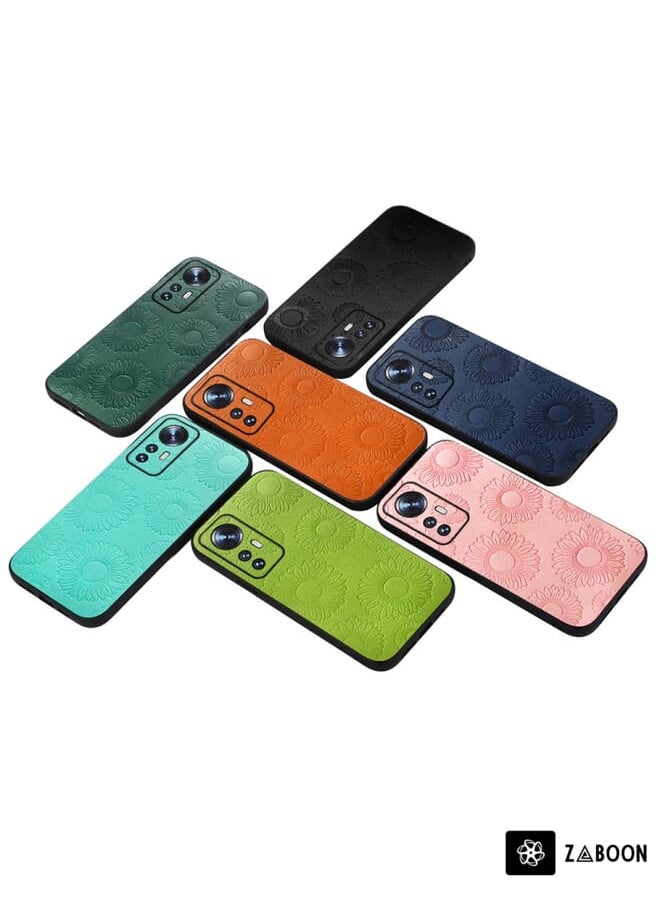 Green Tiger - For Xiaomi 12 Pro Sunflower Pattern PU Shockproof Phone Case(Blue) - Image 1