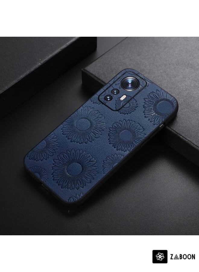 Green Tiger - For Xiaomi 12 Pro Sunflower Pattern PU Shockproof Phone Case(Blue) - Image 1
