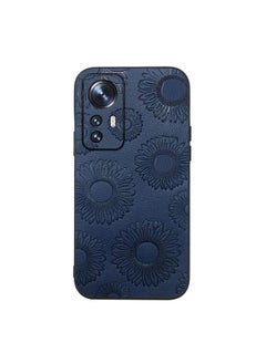 For Xiaomi 12 Pro Sunflower Pattern PU Shockproof Phone Case(Blue)