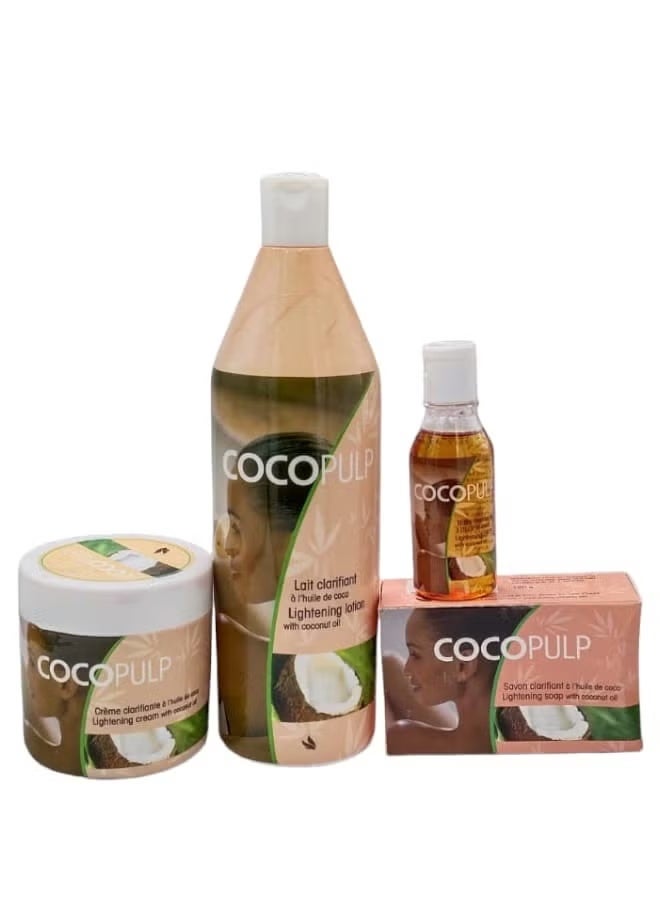 COCOPULP Coco Pulp 4 Piece Set Skin Lightening Cream 300ml, Lotion 500ml, Soap and Oil 50ml With Coconut Oil - Image 1