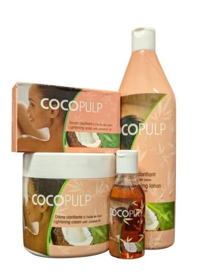 COCOPULP Coco Pulp 4 Piece Set Skin Lightening Cream 300ml, Lotion 500ml, Soap and Oil 50ml With Coconut Oil - Image 2