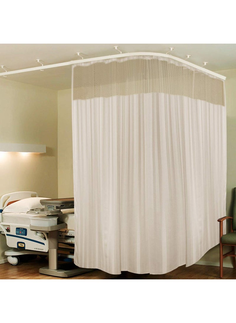 Lushomes Lushomes Hospital Partition Curtains, Clinic Curtains Size 15 FT W x 7 ft H, Top Net Fabric, 100% Polyester 30 Rustfree Metal Eyelets 30 Plastic Hook, Cream, Stripes Design (15x7 FT, Pk of 1)  - Image 1