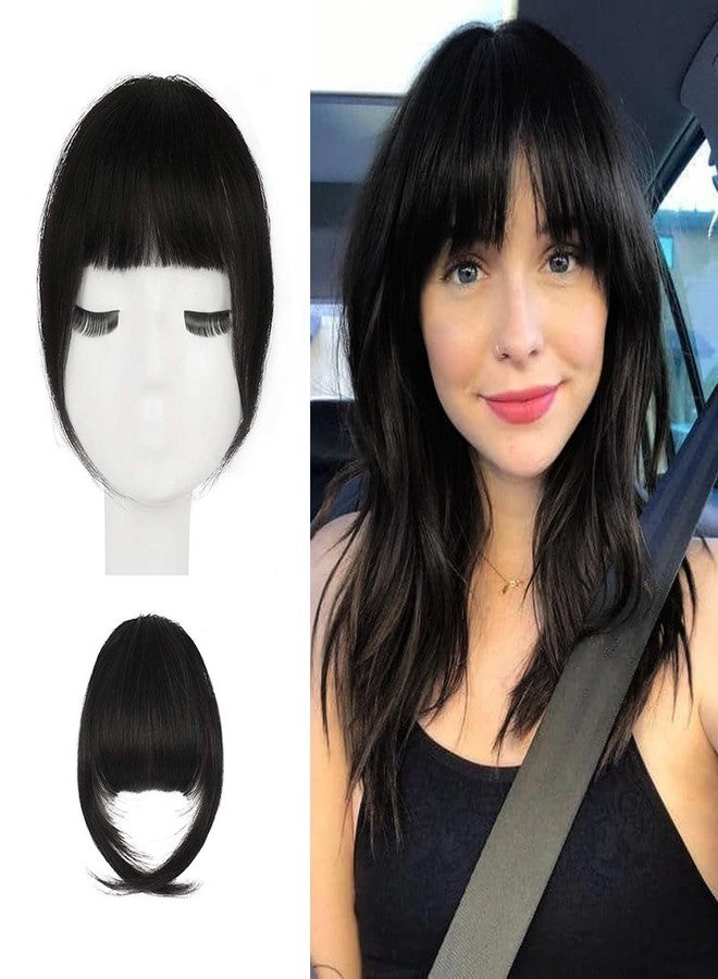 BARSDAR Human Hair Clip in Bangs - 100% Real Human Hair Clip in Bangs for Women - Natural Black French Bangs Fringe with Temples Real Hair Bangs Extensions Hairpieces - Natural Black - Image 1