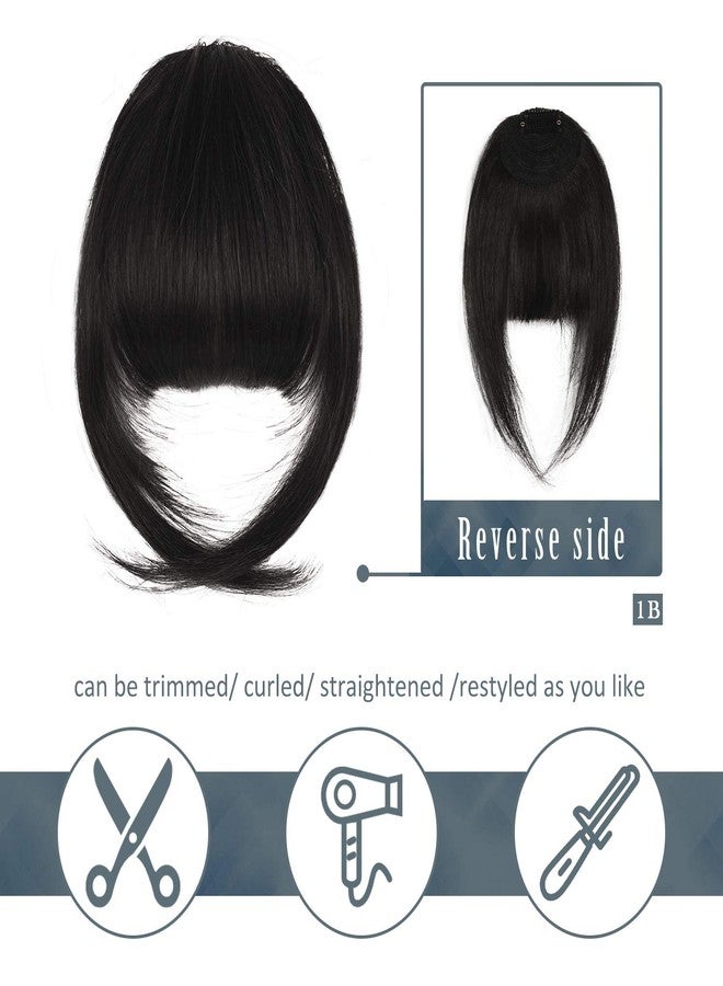 BARSDAR Human Hair Clip in Bangs - 100% Real Human Hair Clip in Bangs for Women - Natural Black French Bangs Fringe with Temples Real Hair Bangs Extensions Hairpieces - Natural Black - Image 3