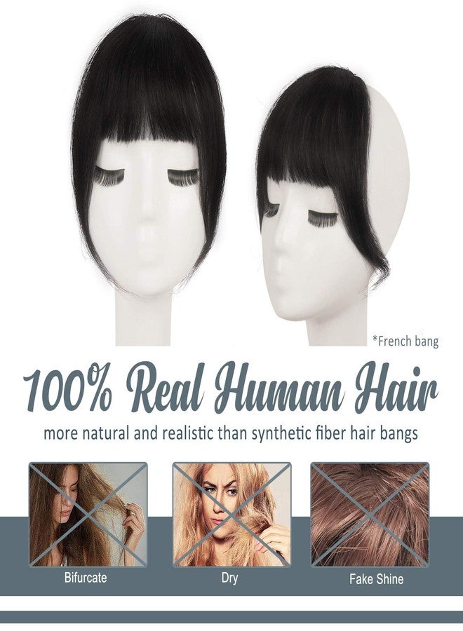 BARSDAR Human Hair Clip in Bangs - 100% Real Human Hair Clip in Bangs for Women - Natural Black French Bangs Fringe with Temples Real Hair Bangs Extensions Hairpieces - Natural Black - Image 2