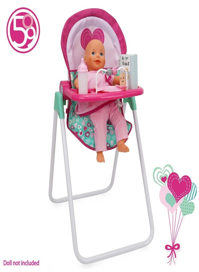 509 Crew: Mint Heart - Foodie Doll Highchair - Pink & Green, Feeding Accessory, Food Box-Plate-Fork-Spoon-Bottle, Adjustable, Pretend Play Toy, Kid 3+ - Image 4
