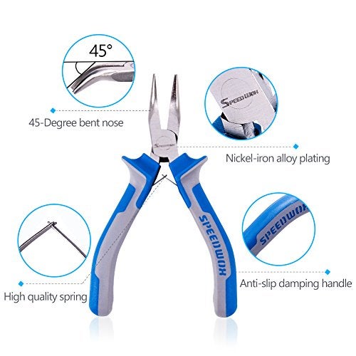 SPEEDWOX 5 Inches Bent Long Nose Pliers Mini Curved Needle Nose Pliers for jewelry Making 45 Degrees Bent Chain Nose Fine Pliers Functional Micro Professional Tool with Spring Chrome Vanadium Steel - Image 3