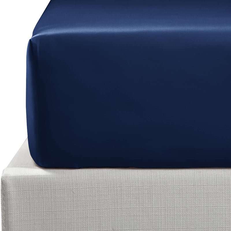 NTBAY 500 Thread Count 100 Egyptian Cotton Double Fitted Sheet Super Soft Cozy and Breathable Deep 12  30cm Fitted Bed Sheet Navy