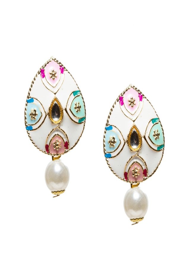 بينداني طقم مجوهرات بيندهاني الهندي على طراز بوليوود، يتضمن أقراطاً وقلادة مرصعة بأحجار الكوندان بتقنية ميناكاري، مناسب للنساء. - Image 5