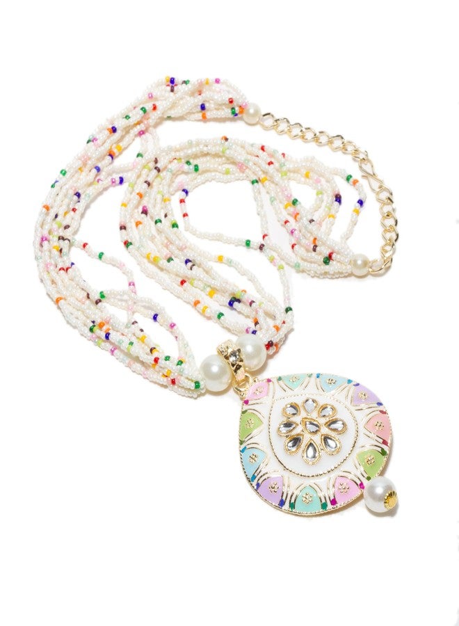 بينداني طقم مجوهرات بيندهاني الهندي على طراز بوليوود، يتضمن أقراطاً وقلادة مرصعة بأحجار الكوندان بتقنية ميناكاري، مناسب للنساء. - Image 2